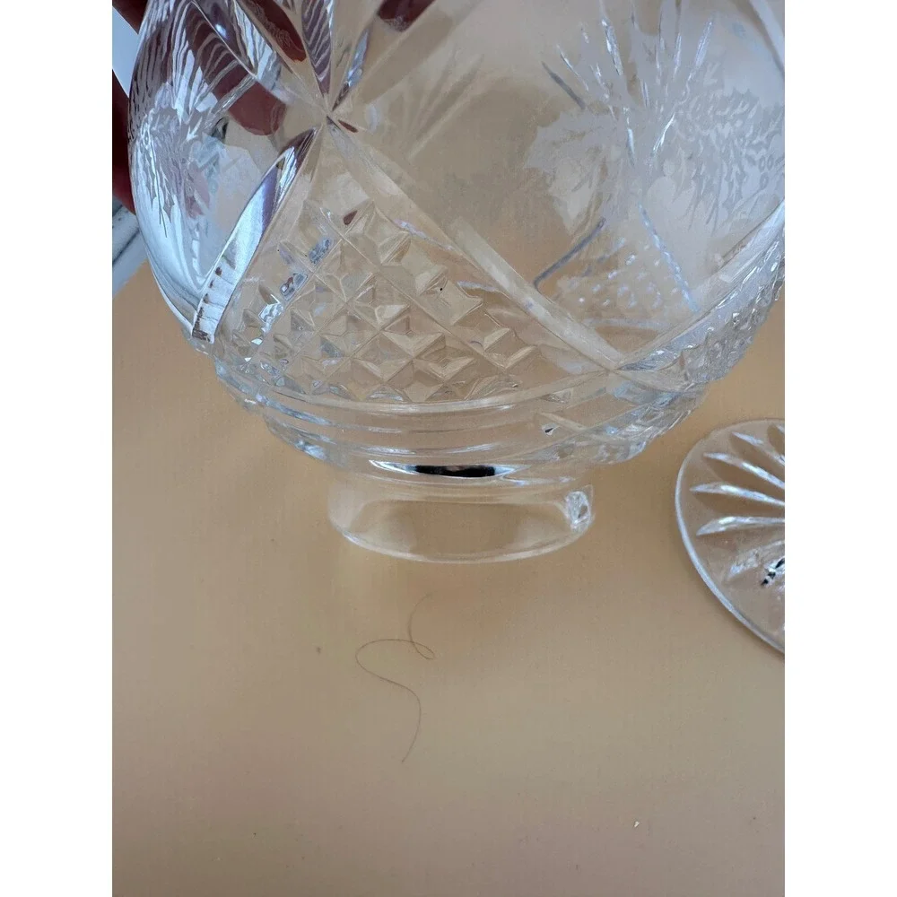 Vintage Christmas Cut Etched Glass Crystal Fairy Lamp Hurricane Candle Holder